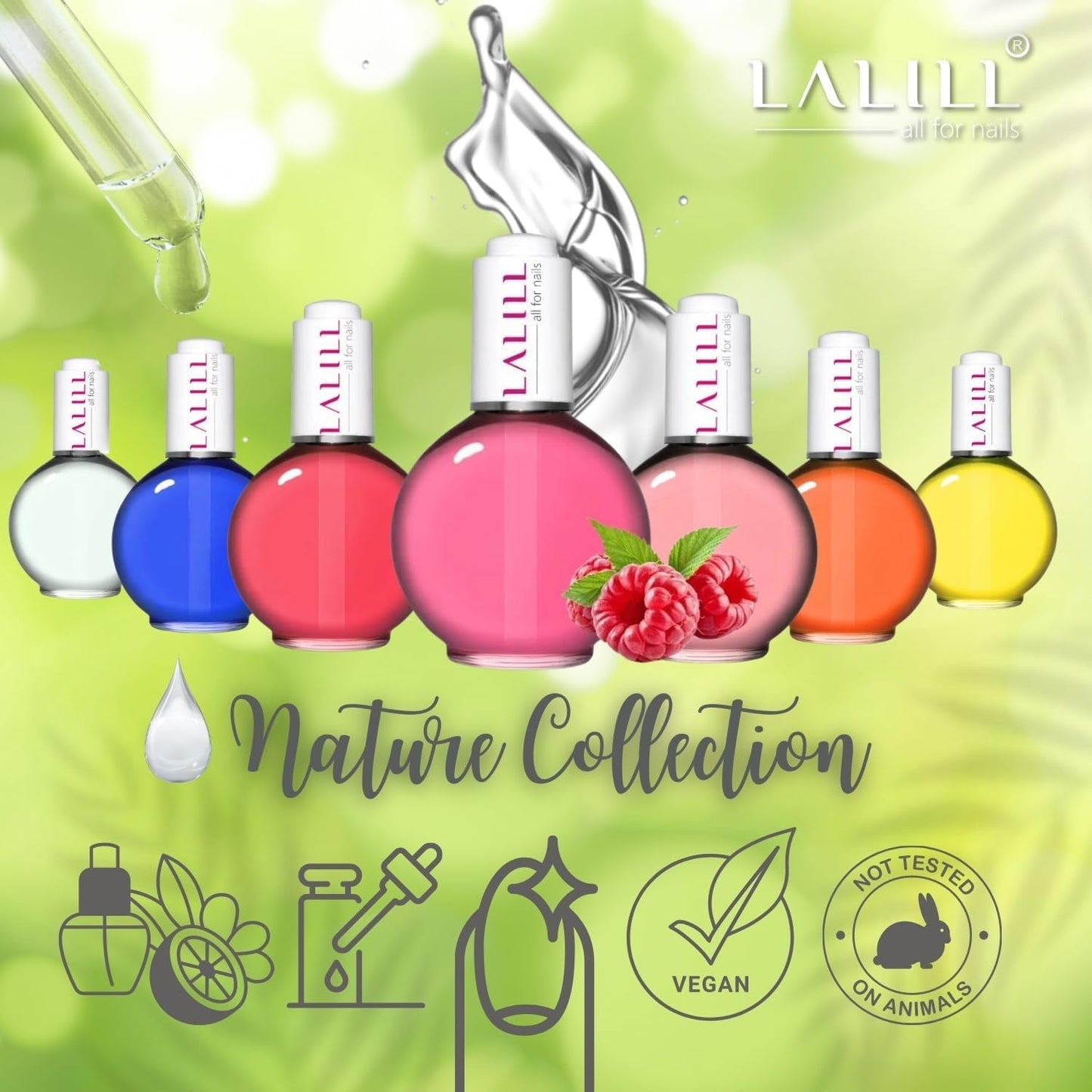 LALILL Aceite para cutículas de uñas 75Ml - Himbeere Nagelpflegeöl - Nagelöl Pflege Für Nägel Nagelhaut - SPA Maniküre Naildesign Hände - Vegano - Con pipeta