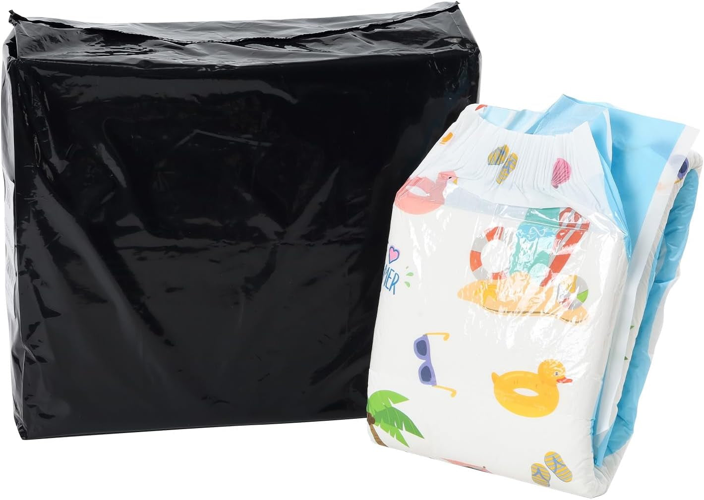 CutiePlusU Pañales para adultos, paquete de 10, pañales desechables para mujeres y hombres, máxima absorbencia durante la noche - I Love Summer (tamaño mediano 71-96 cm)