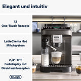 De'Longhi Magnifica Evo Next - Cafetera totalmente automática Perfetto con espumador de leche LatteCrema, 13 bebidas con un solo toque, cafetera y capuchino, pantalla táctil a color, titanio (ECAM312.80.TB)