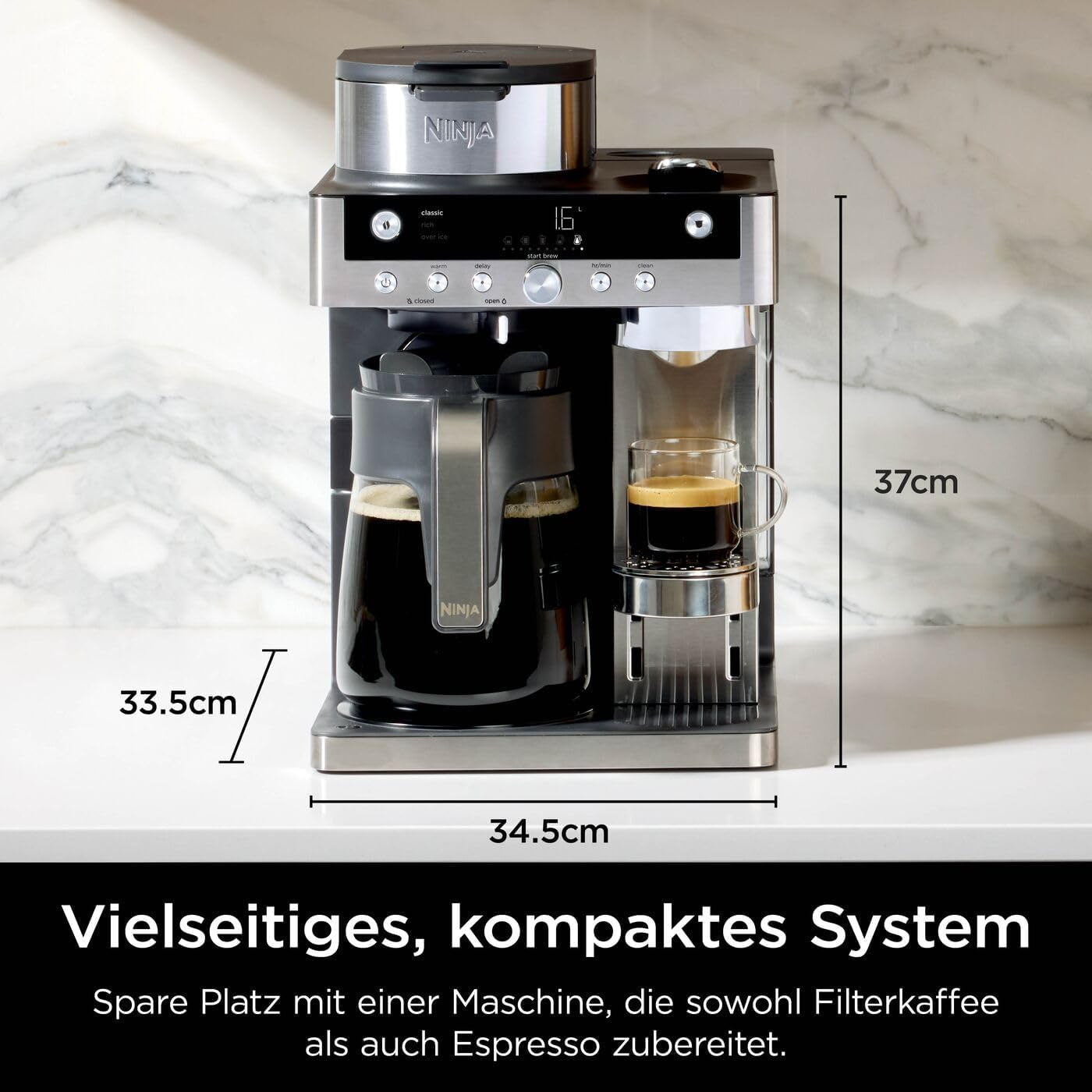Ninja Prestige Cafetera de filtro 2 en 1 con cápsulas y espumador de leche integrado, para café con leche, café helado y flat white, negra CFN802EU