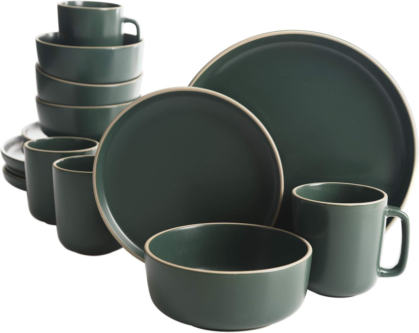 Zuma Juego de cubiertos redondos de 16 piezas, platos, cuencos, tazas y cubiertos, servicio para cuatro (16 piezas), verde