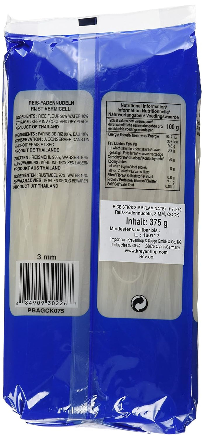 Fideos de arroz Cock, 3 mm, grado 1 (1 paquete x 375 g)