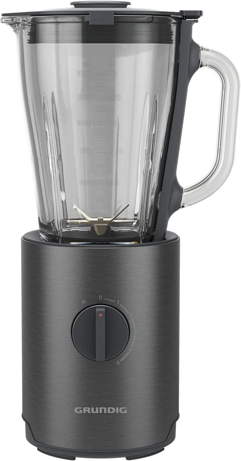 Grundig Delisia Novus SM 7140 Professioneller Batidora de pie, 1,5 litros, 800 W, 6-Fach Edelstahlmesser Mit Zirkonium-Beschichtung, 5 Geschwindigkeitsstufen + Pulse-Funktion, Dark Inox/Edelstahl Kitchen Naty Shop