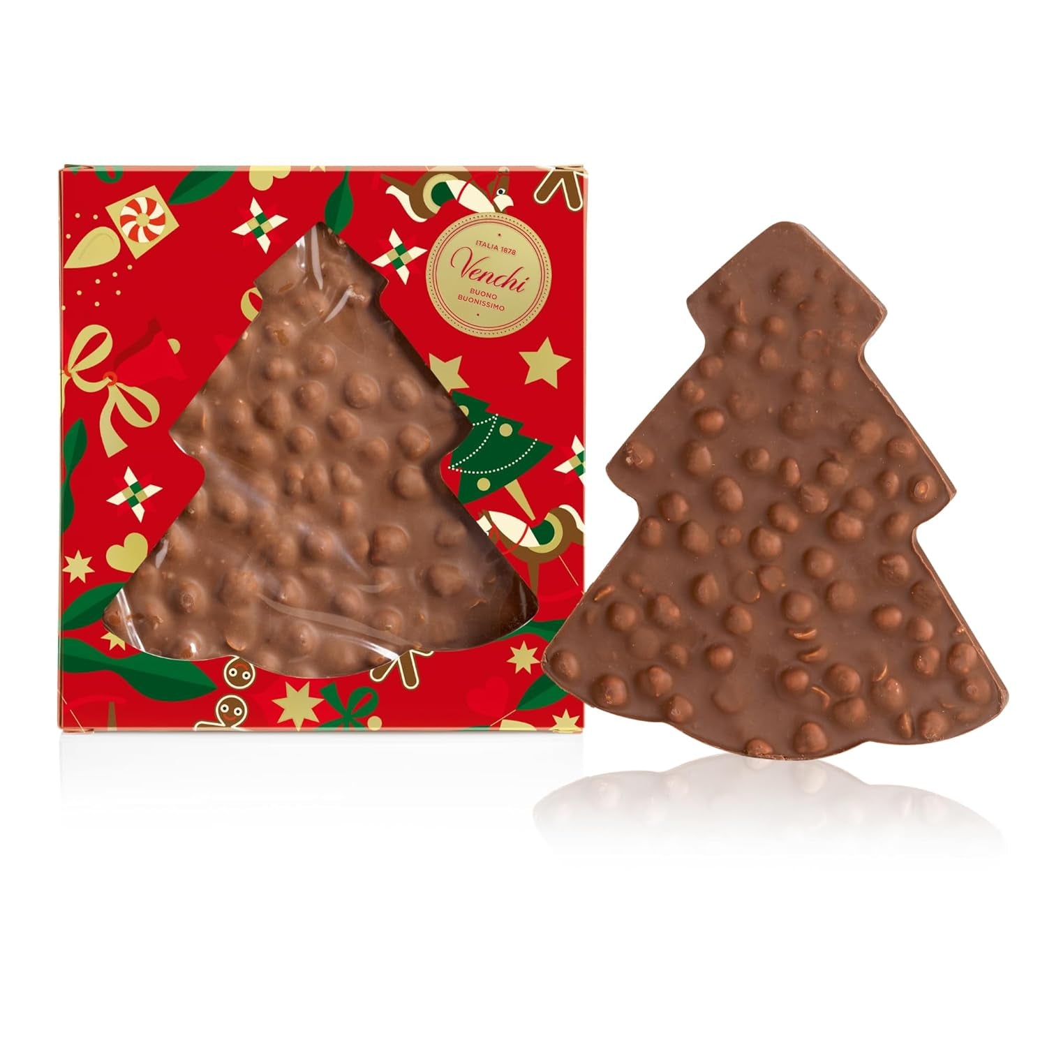 Venchi, Brutto&Buono, barra de chocolate con leche en forma de abeto "Avellana del Bosque del Piamonte" hecha a mano, 200 g, sin gluten, colección navideña de edición limitada, idea de regalo