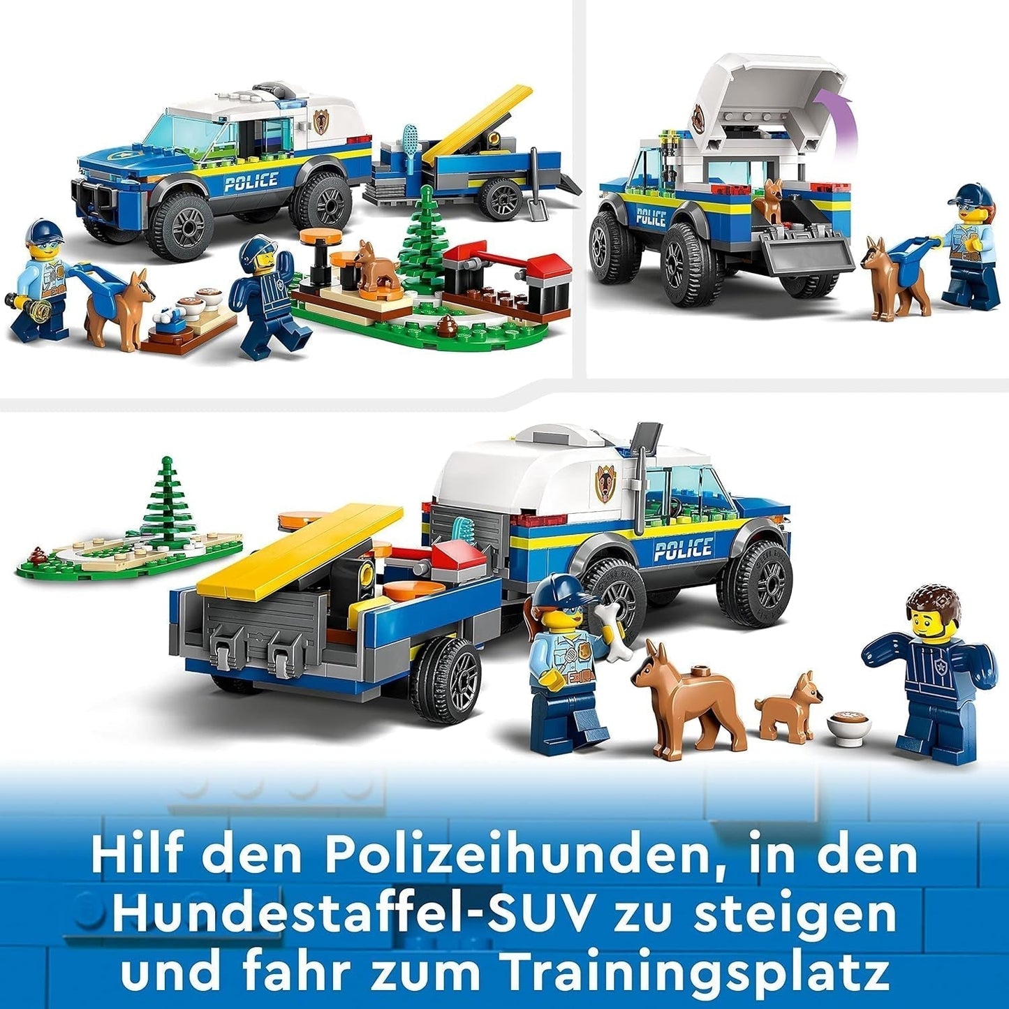 LEGO 60369 City Adiestramiento de Perro Policía Móvil, coche de policía de juguete con remolque, figuras de perro y cachorro, set de animales para niños a partir de 5 años Juegos de construcción Besuche den LEGO-Store