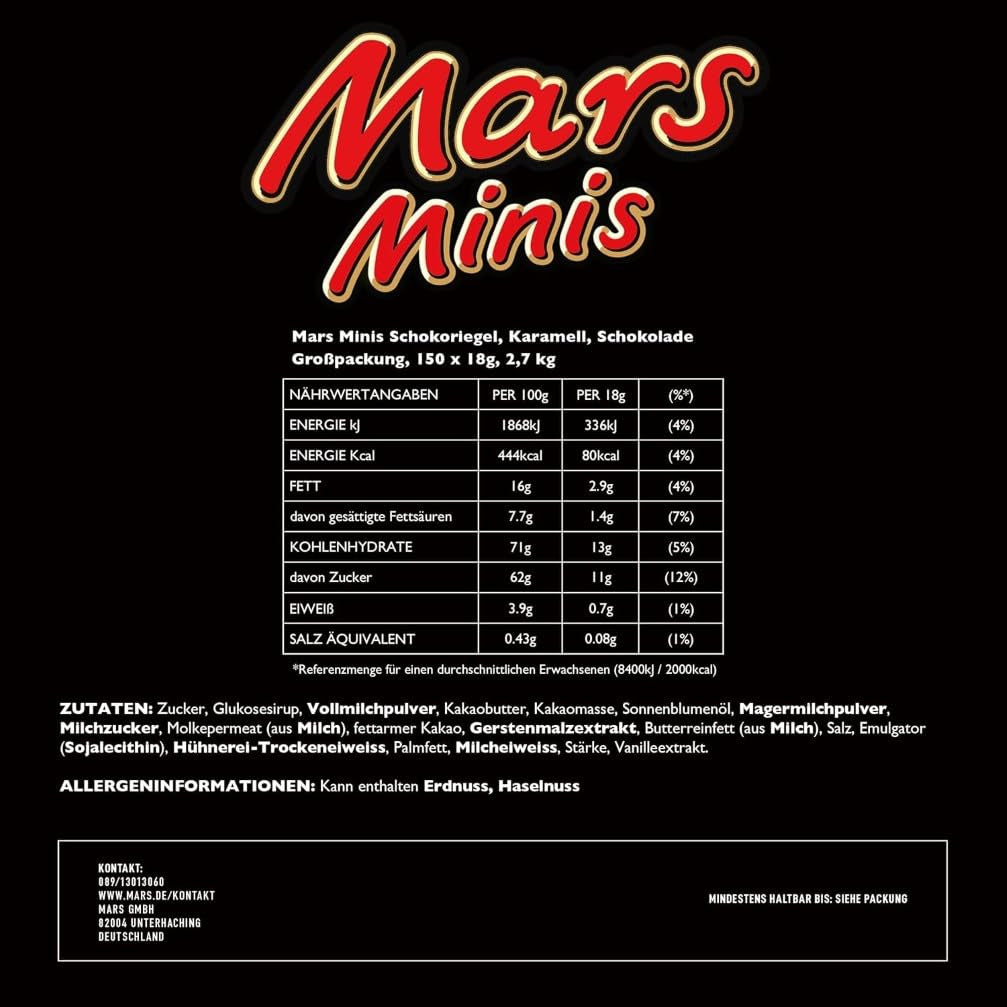 Barras de chocolate Mars Minis | Paquete de chocolate a granel | caramelo | 150x18g