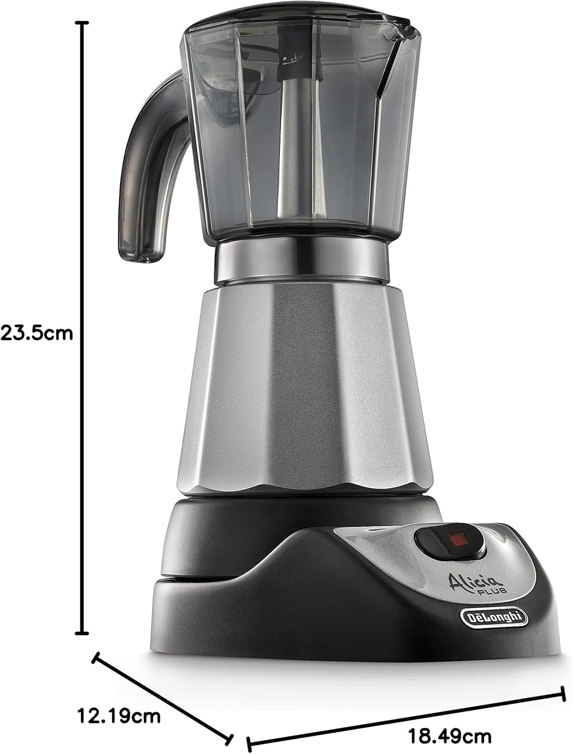De'Longhi Alicia Plus EMKM6.B Moka Pot (giratoria 360°, 550 W) Plata-Negro