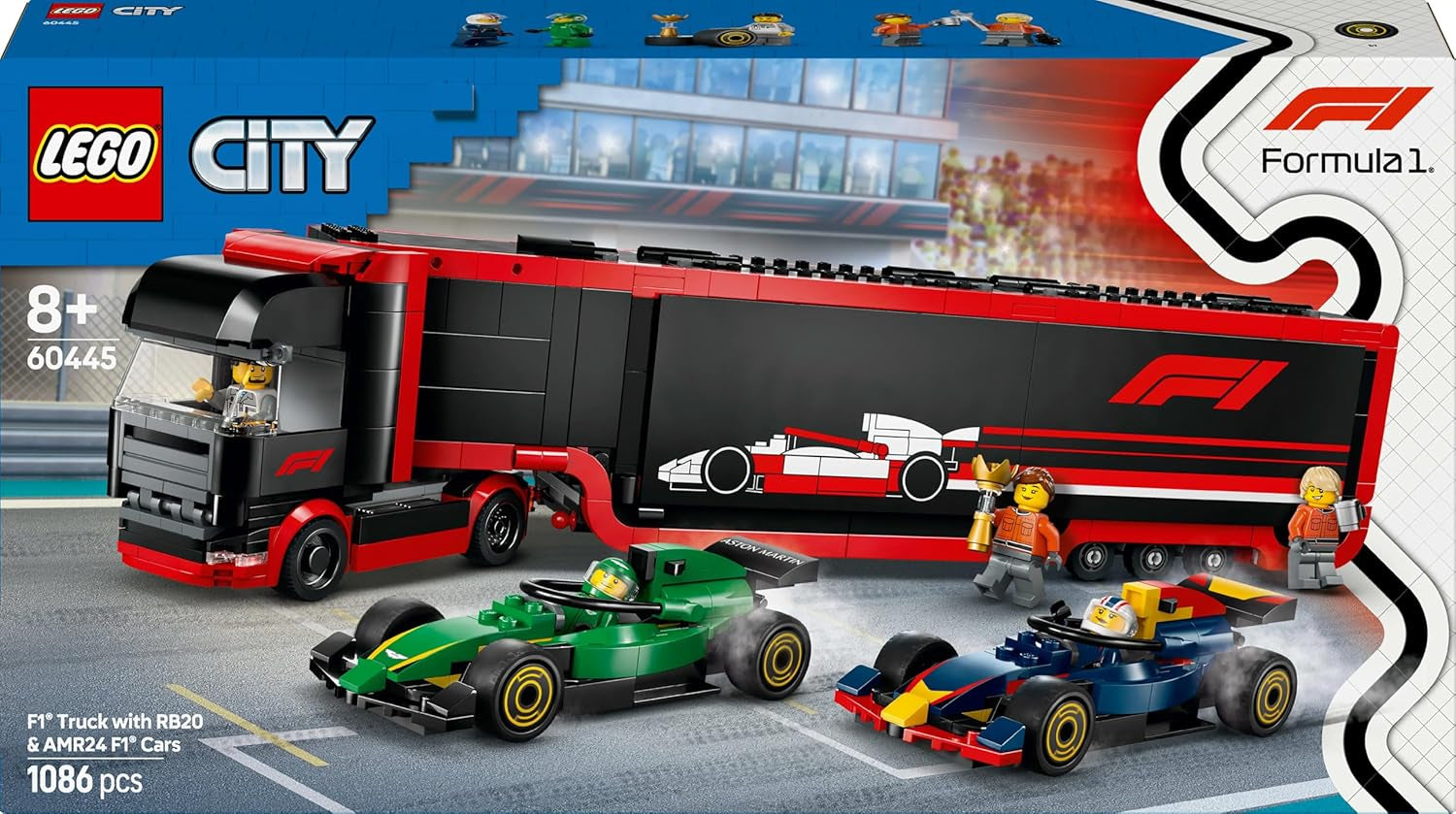 LEGO City F1 Transporter with RB20 & AMR24 F1 Racing Cars - Toy Car Transporter for Red Bull & Aston Martin Formula 1 Teams - Incl. 5 minifiguras: regalo para niños y niñas a partir de 8 años 60445 Juegos de construcción Besuche den LEGO-Store