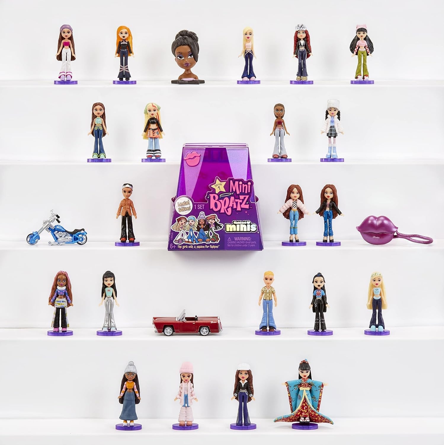 Muñecas Bratz Miniverse Y2K Nostalgia Flashback Minis de MGA de edición limitada - PAQUETE SORPRESA - 2 mini muñecas Bratz y vitrina - Gran regalo para niños y coleccionistas mayores de 6 años