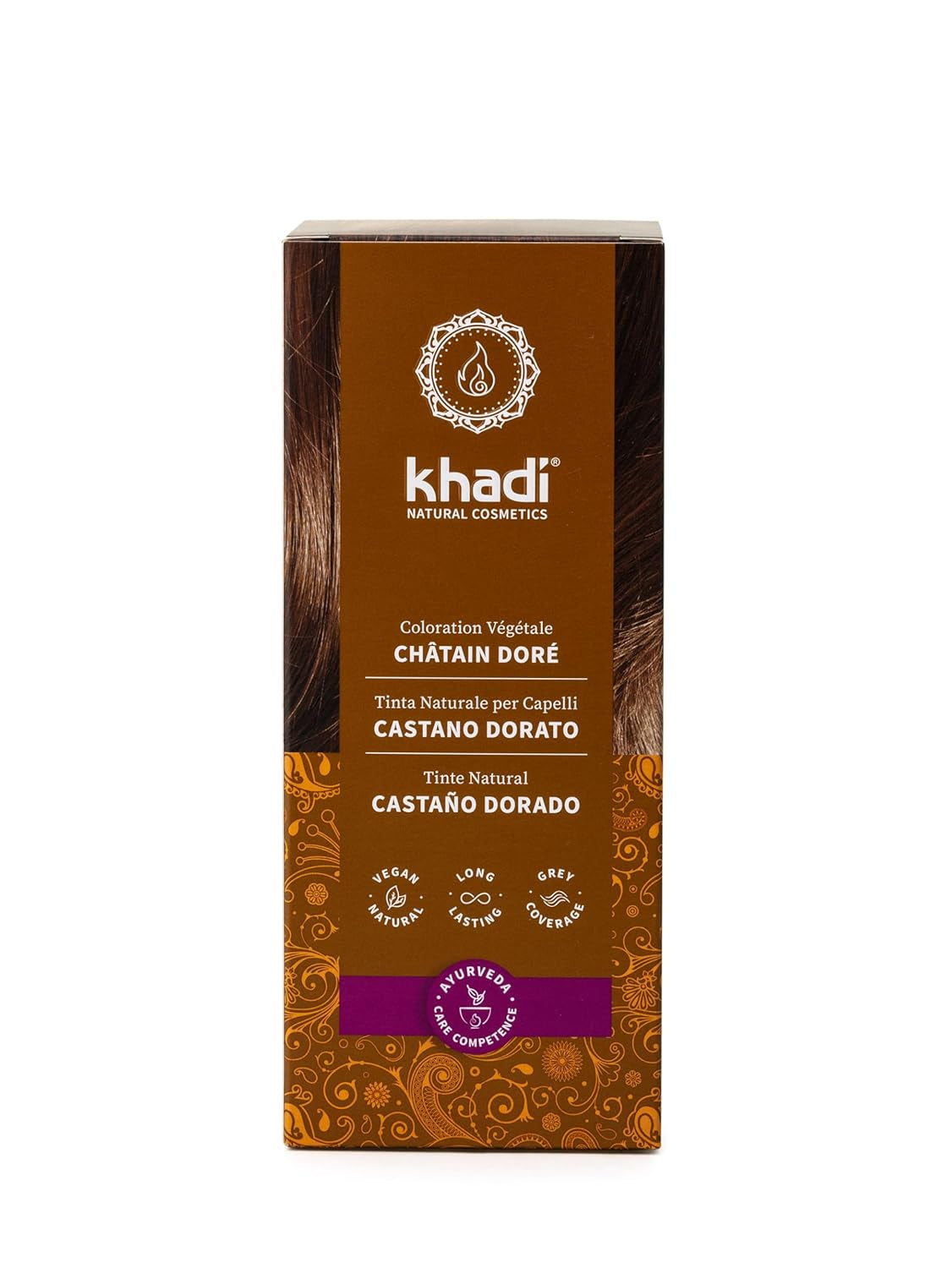 khadi GOLDBRAUN tinte de cabello a base de hierbas, color de cabello desde ámbar brillante hasta marrón dorado suave y brillante, tinte de cabello natural 100% a base de hierbas, natural y vegano, cosmética natural certificada, 100g Naty Shop Tinte para el cabello