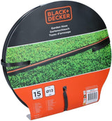 Manguera de Jardín BLACK+DECKER 15 metros - Ø13MM - PVC duradero - Regar el jardín, lavar el coche, llenar la piscina - Compatible con cualquier grifo estándar - Negro/Naranja