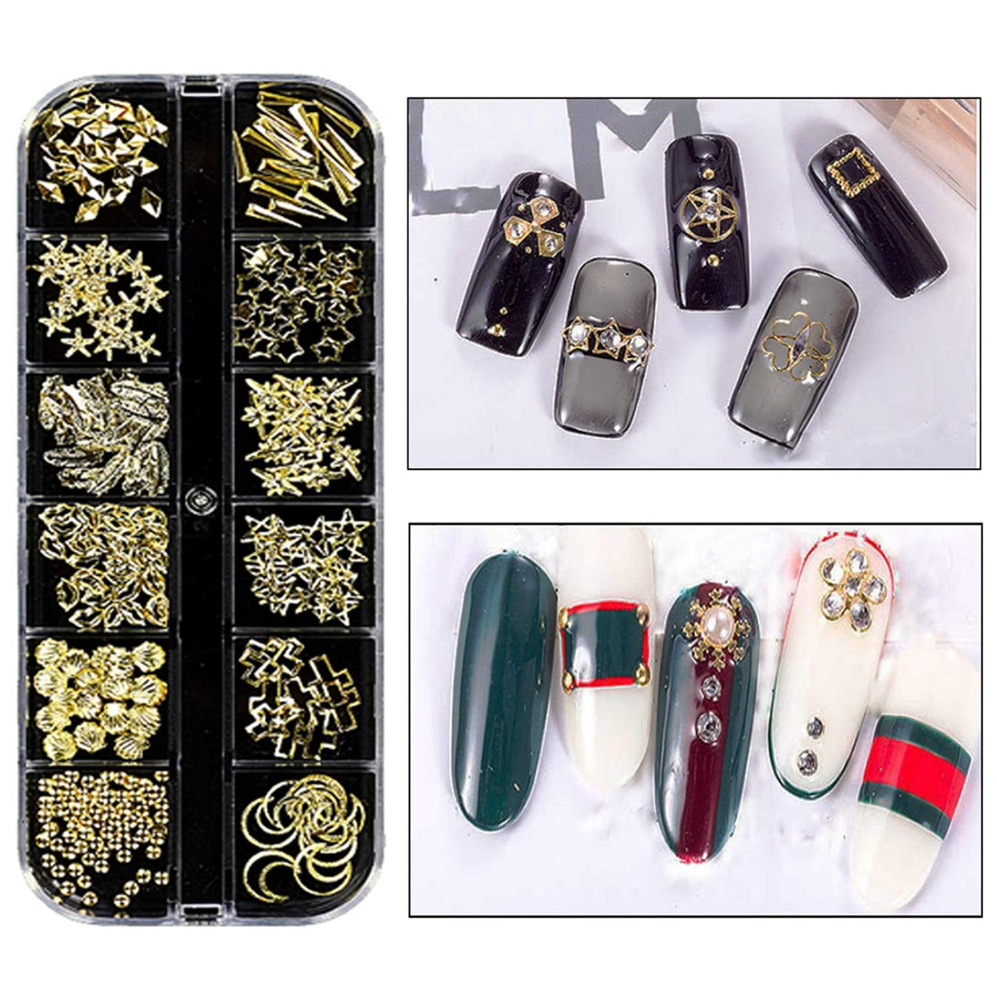 Kit de 8 cajas de strass para decoración de uñas, juego de strass para decoración de uñas, Nagel Kunst Strasssteine ​​​​Gems Perlen Edelsteine ​​​​Bunt Pferdeaugen Strass para Nageldesign Zubehör con 1 pinzetten y 1 Strass Picker para bricolaje