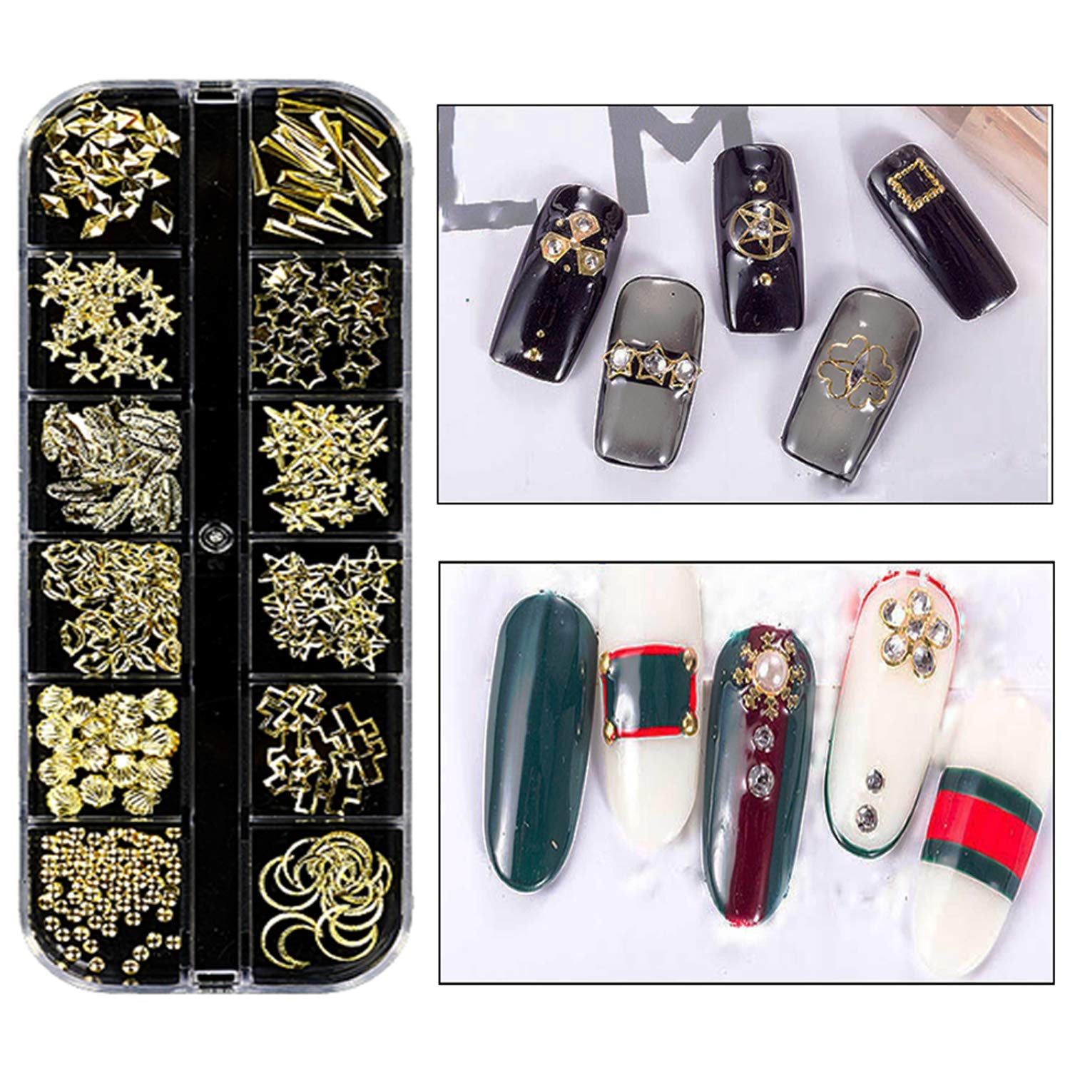 Kit de 8 cajas de strass para decoración de uñas, juego de strass para decoración de uñas, Nagel Kunst Strasssteine ​​​​Gems Perlen Edelsteine ​​​​Bunt Pferdeaugen Strass para Nageldesign Zubehör con 1 pinzetten y 1 Strass Picker para bricolaje