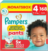Pampers Premium Protection Pants talla 5, 144 pañales, 11 kg - 17 kg, con ajuste de 360° y puños suaves antifugas para una comodidad y protección óptimas