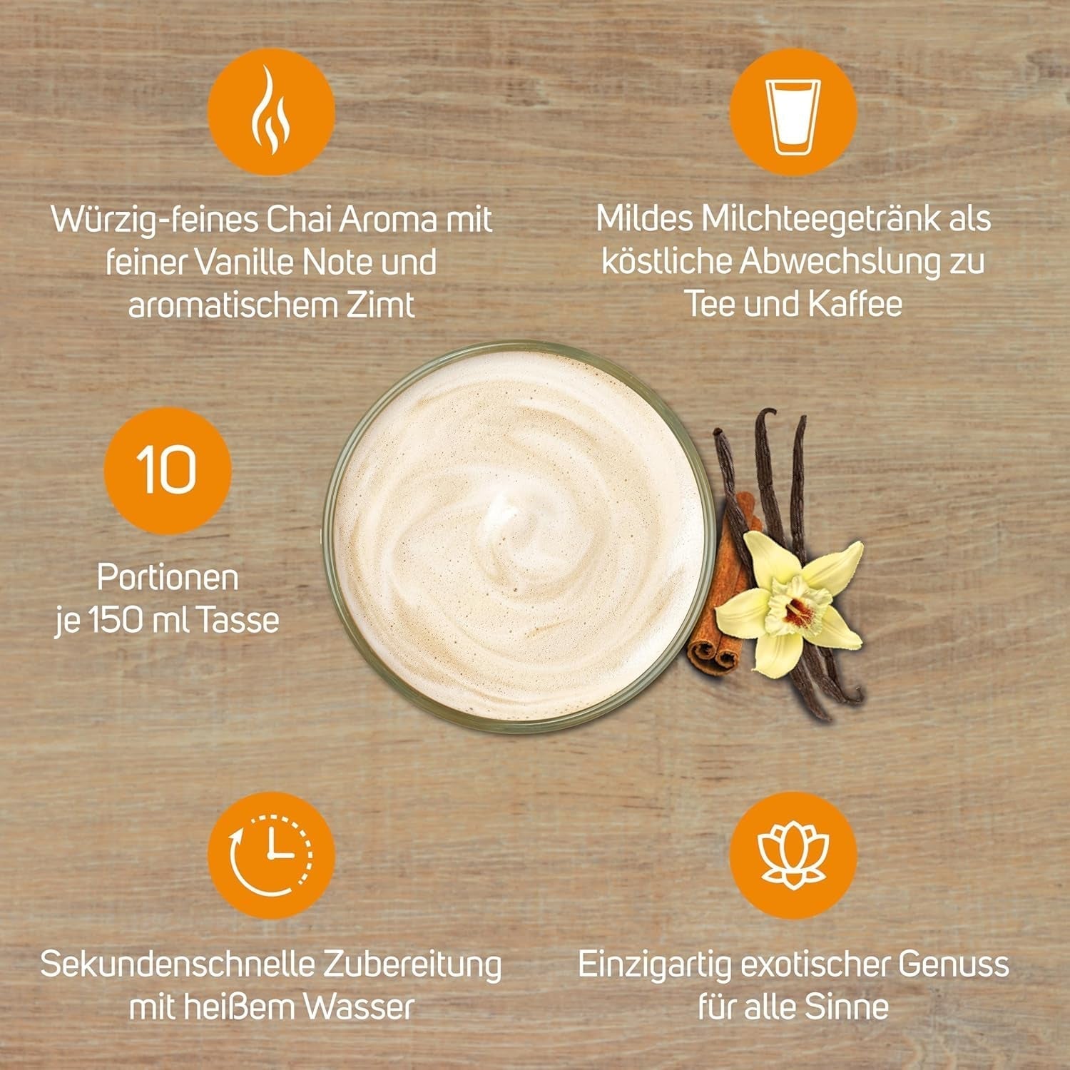 KRÜGER YOU Chai Latte Vanilla Cinnamon, preparación instantánea para bebidas lácteas, aromatizado con vainilla y canela, 250 g (10 sobres de 25 g)