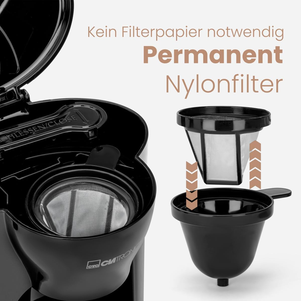 Cafetera Clatronic® de 1 taza | Máquina de café espresso perfecta para personas solteras | Cafetera espresso con filtro, incluida taza de cerámica | Pequeña cafetera espresso con filtro, ideal para viajar | KA 3356