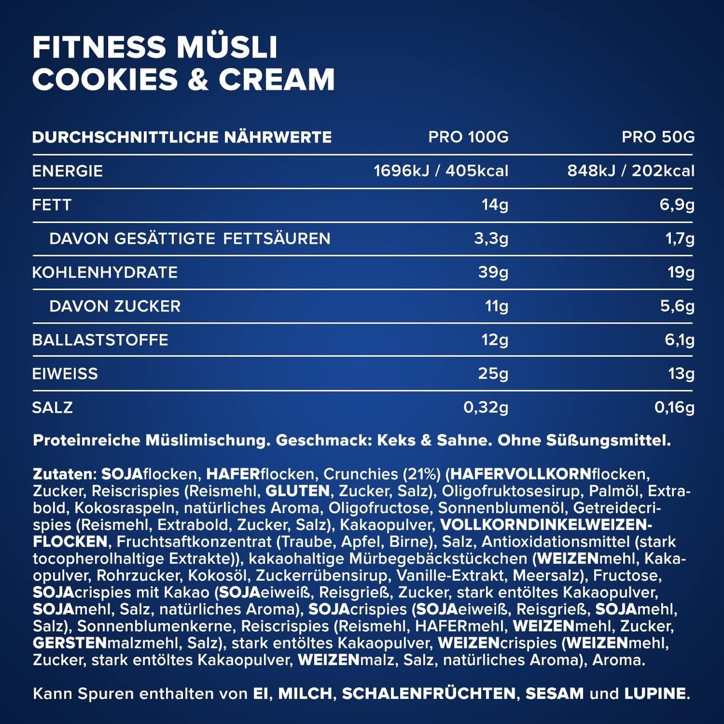 IronMaxx Fitness Muesli - Galletas y Crema, Bolsa de 2 kg | Muesli vegano rico en proteínas con contenido crujiente | Bajo en azúcar y alto en fibra.
