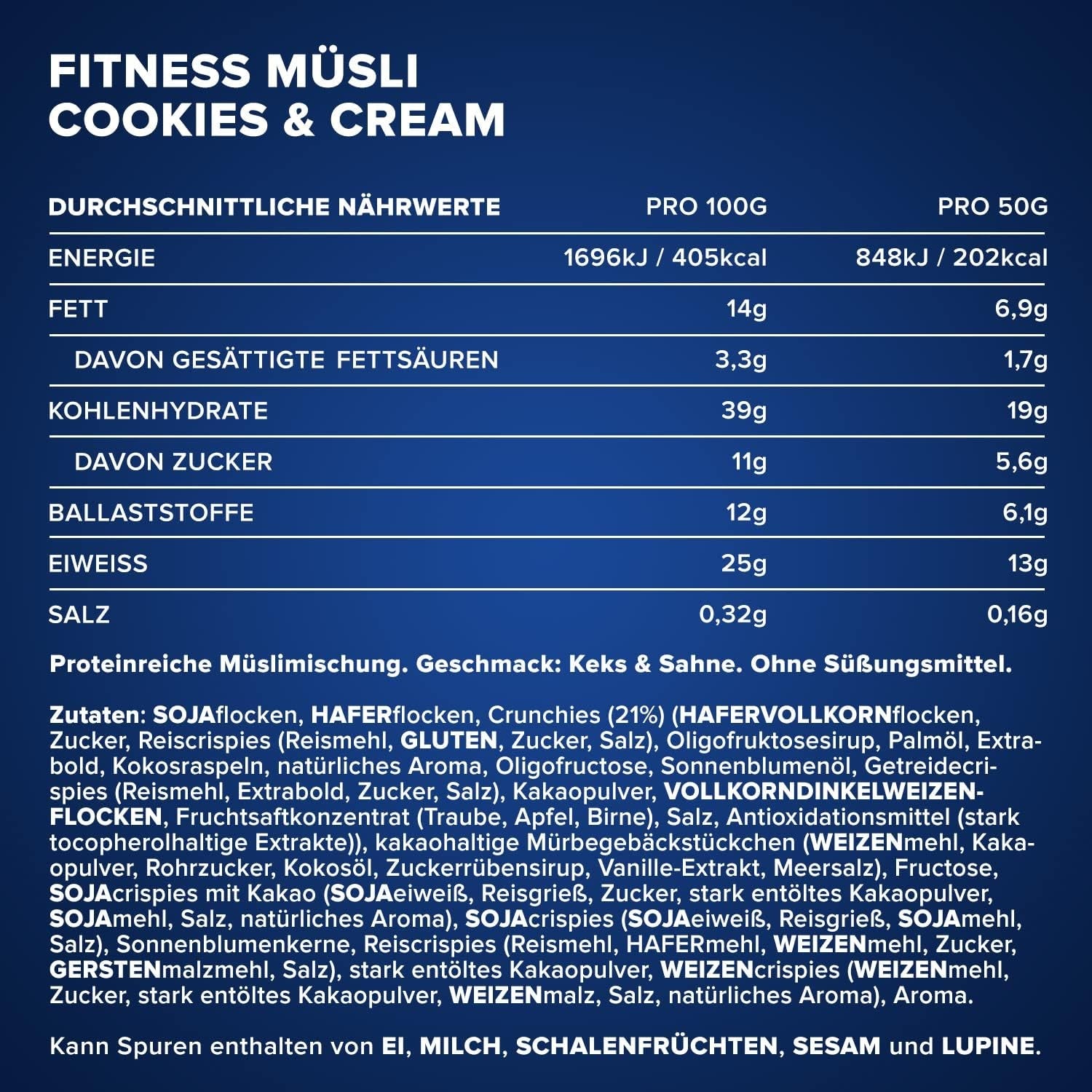 IronMaxx Fitness Muesli - Galletas y Crema, Bolsa de 2 kg | Muesli vegano rico en proteínas con contenido crujiente | Bajo en azúcar y alto en fibra.