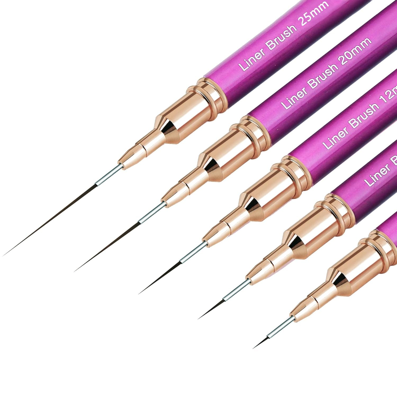 Pinceles para uñas, 5 piezas Pinceles para contorno de uñas, Juego de pinceles para diseño de pintura, Herramienta de dibujo de punta de uñas para líneas largas, Detalles finos, Dibujo fino en tamaño 6/9/12/15/18 mm, Negro