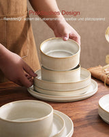 Juego de vajilla Star de 18 piezas, vajilla para 6 personas, porcelana, resistente a los arañazos, apta para microondas y lavavajillas, color blanco capuchino