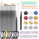 MELLIEX Juego de 45 accesorios para decoración de uñas, Nägel Pinsel Strasssteine ​​​​Glitzer Goldfolie Nageldesign Dotted Pen Streifenband para Nagelkunst Maniküre Set