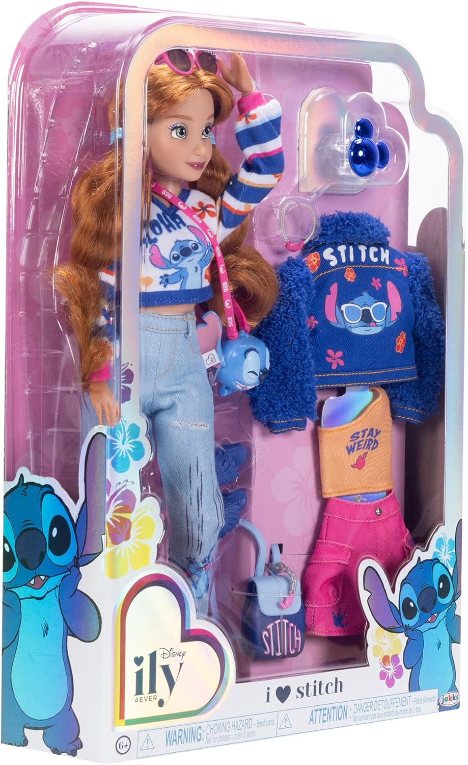¡Muñecas de moda Disney ILY 4EVER Stitch con cabello rojo, 29 cm de altura, con 13 puntos de articulación, dos conjuntos completos para combinar y un brillante anillo de Mickey para ti!