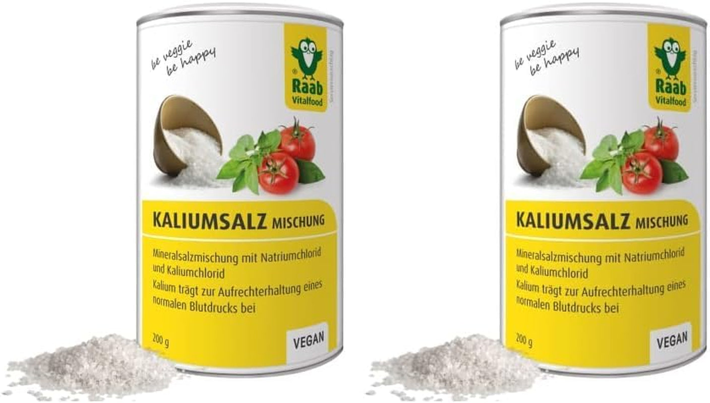 Raab Vitalfood Kalium salt-Mischung, Mineralsalzmischung mit 66,7% Natriumchlorid (Kochsalz) und 33% Kaliumchlorid, Kalium trägt zur Aufrechterhaltung eines normalen Blutdruck bei (1 dosis de 200 g)