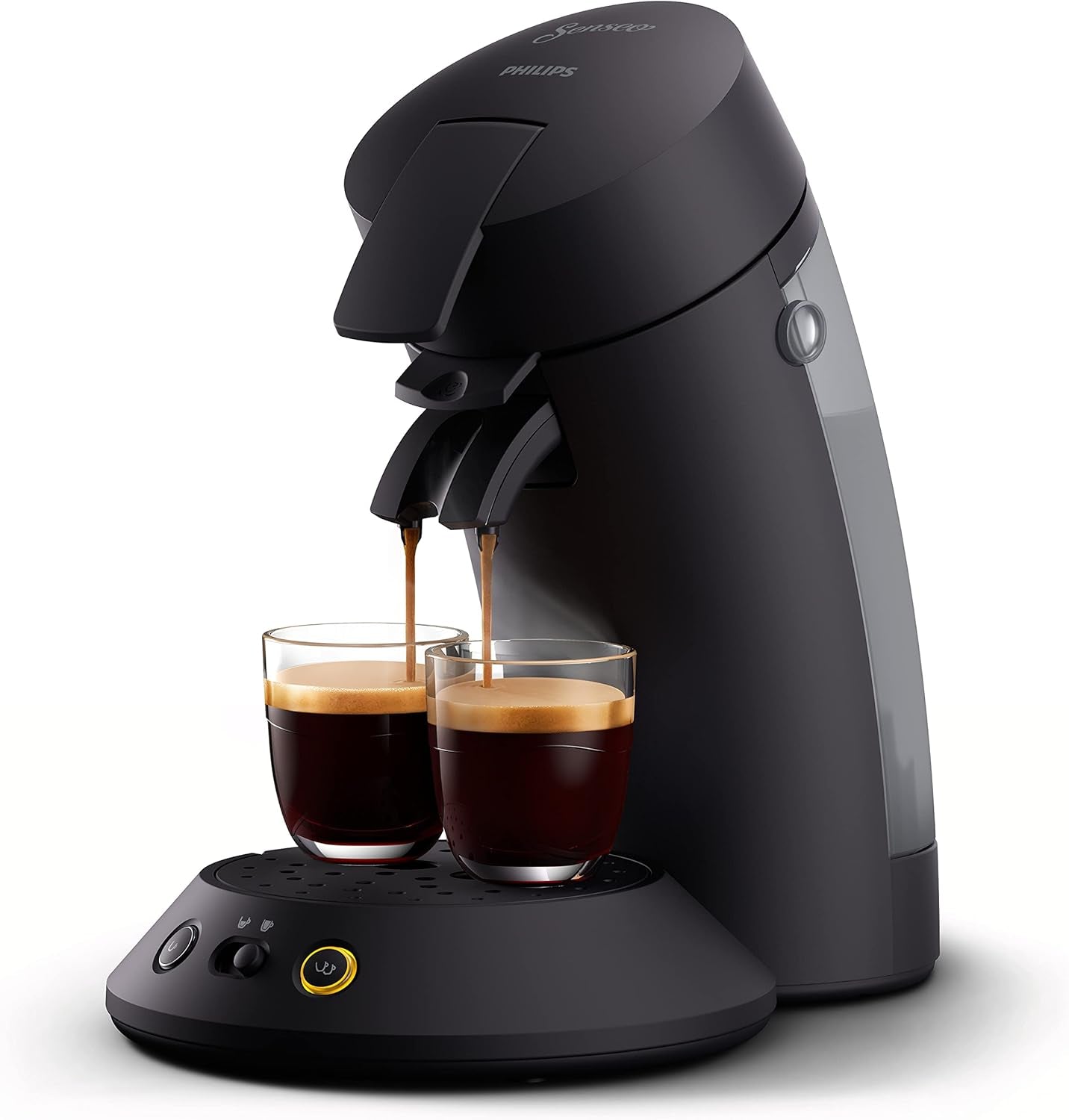 PHILIPS Original Plus Eco cafetera espresso de cápsulas, selección de intensidad de café, tecnología Coffee Boost, 80% plástico reciclado*, consumo energético reducido un 45%**, 2 tazas simultáneamente, negro piano (CSA210/22)