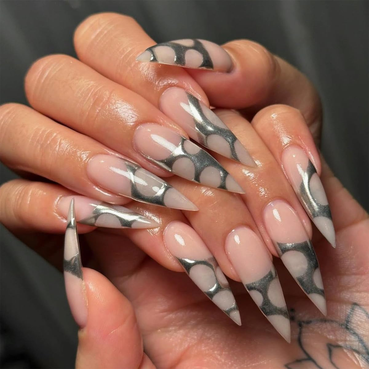 Mouyouglow-uñas largas Stiletto, color blanco lechoso, degradado, purpurina rosa, uñas postizas frescas con pegamento, uñas artificiales con purpurina rosa ombré