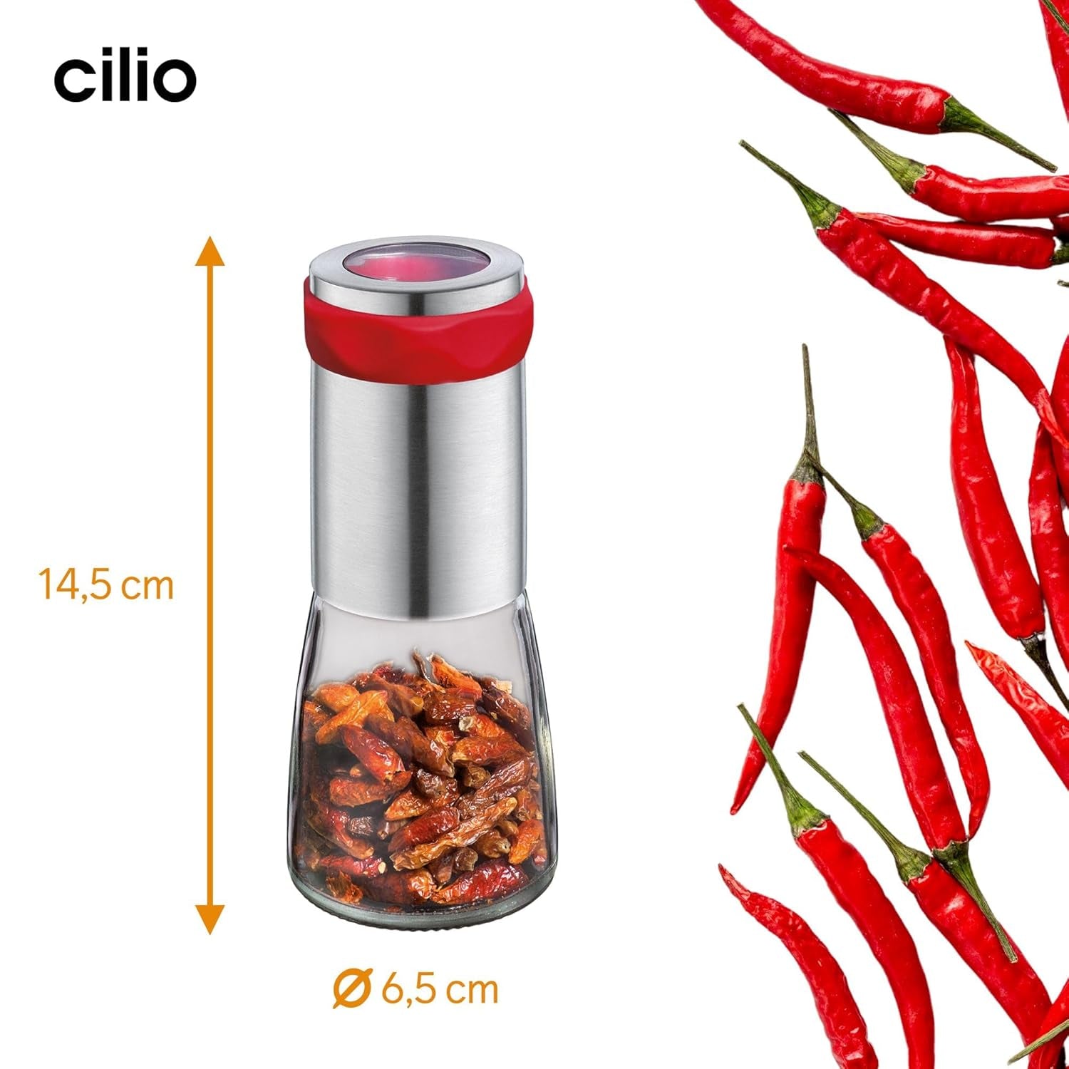 Molinillo de pimiento picante Cilio PICCANTE, Ø 6,5 cm, A: 14,5 cm, con tapa de cierre Molinillos y Rebanadores Naty Shop