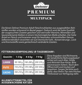 Dehner Premium Comida húmeda para gatos, paquete múltiple, gatos adultos, 4 piezas cada una: cordero/pavo/salmón, 12 bolsas x 100 g (1,2 kg)