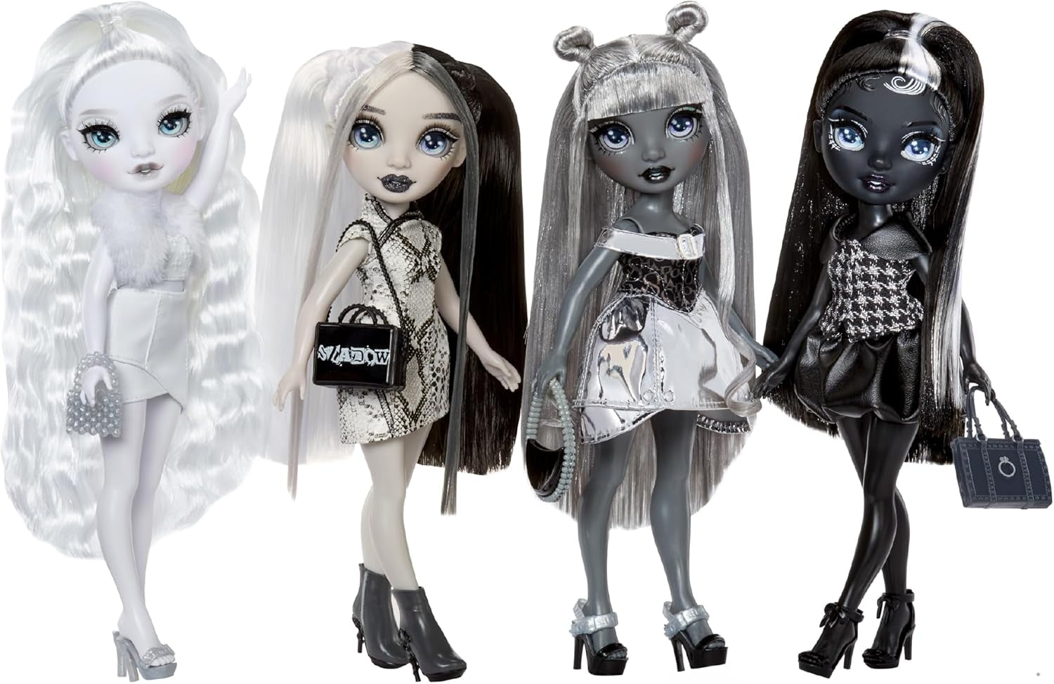 Muñeca Rainbow High Shadow High Heather Grayson - 28 cm en tonos grises, cabello y ropa en blanco y negro, bolso elegante, dulce regalo para niños de 4 a 10 años
