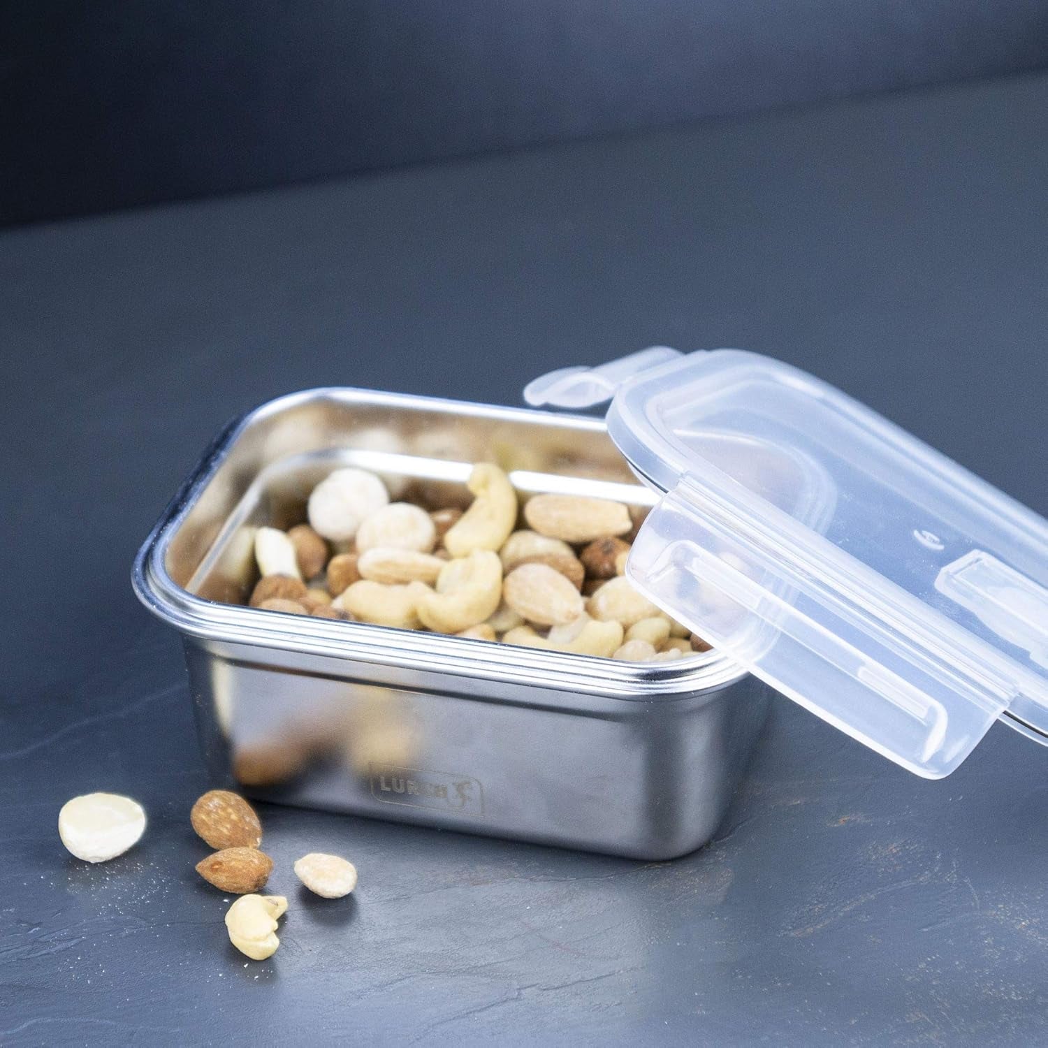Lurch 240895 Fiambrera Caja de Seguridad/Almacenamiento de Acero Inoxidable de Alta Calidad con Tapa de plástico Libre de BPA Cajas de Almacenamiento de Alimentos Transparentes de 2000 ml Naty Shop