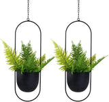 Macetas Colgantes de Metal 2 Piezas Colgador de Plantas geométrico Ovalado Negro con Macetas Jardinera Moderna de Pared y Techo Interior y Exterior 15,2 cm Macetas 2 Piezas