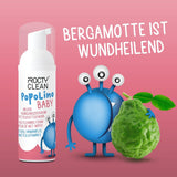 Espuma de fondo suave PopoLino Baby en lugar de toallitas húmedas para bebés. Vegan and natural cosmetic cleansing foam! Espuma para culitos con aloe vera, hamamelis, bergamota y vitamina E. Hace felices los culitos y el medio ambiente.