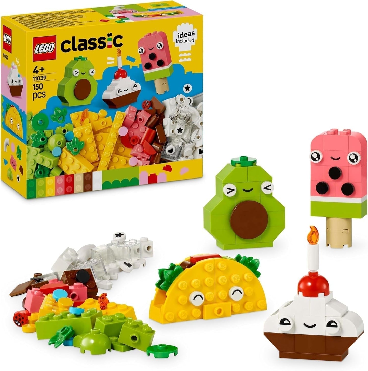 LEGO Classic Diversión Creativa para Construir Bocadillos, Juguete de Comida para Juegos de Roles Imaginativos, Set de Construcción para Niños y Niñas a Partir de 4 Años, Cupcake, Aguacate, Paleta y Taco 11039 Juegos de Construcción Besuche den LEGO-Store Default Title