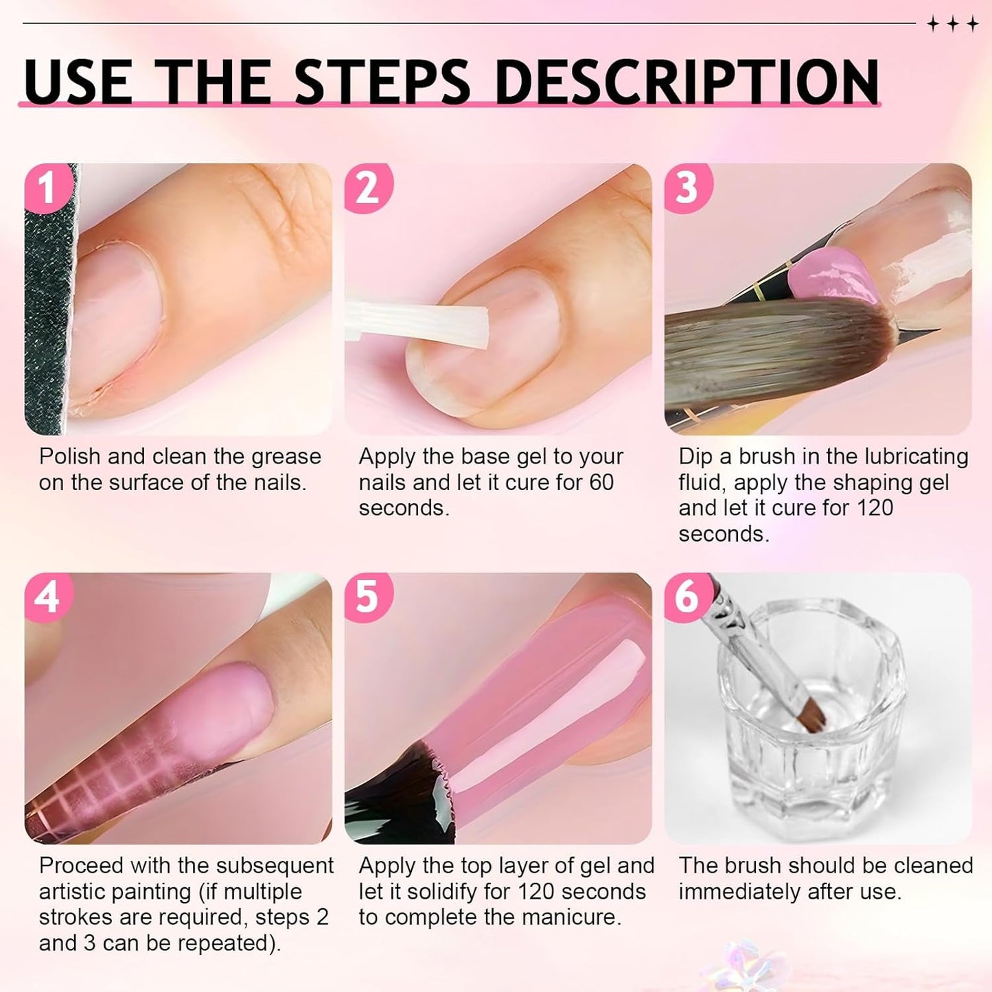 Solución para uñas Polygel, kit para uñas con solución antideslizante Polygel, soluciones líquidas para uñas Polygel de 75 ml, 5 clips para puntas de uñas, 3 cepillos para uñas, 1 vaso de cristal, 100 hojas de limpieza