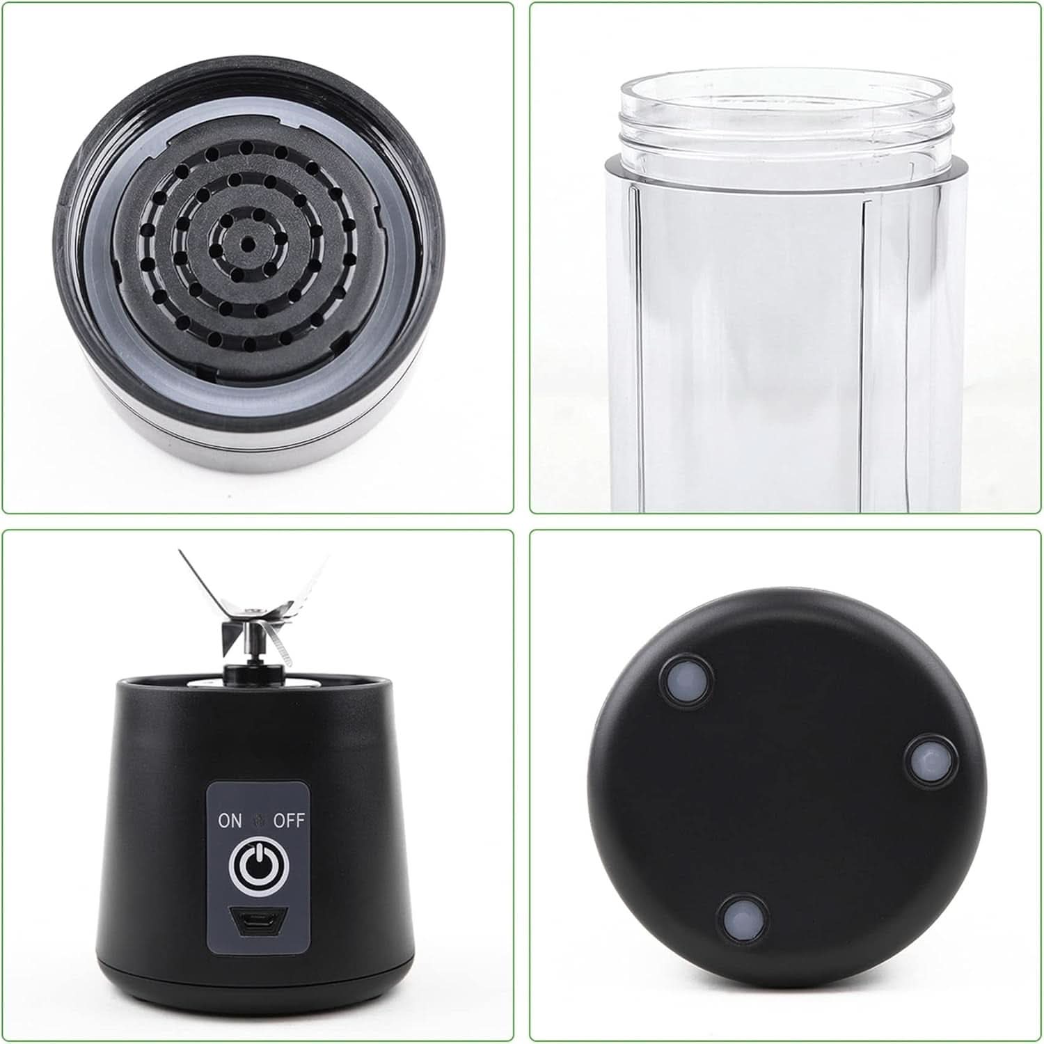 Batidora Smoothie Maker Tragbarer Entsafter: 380Ml Standmixer Persönlicher Shaker Proteinshake Mit 6 Edelstahlmesser Tragbar-Bpa-Freie Mit Usb-Mixbecher Für Shakes,Saftoutdoor,Schwarz Bucatarie Naty Shop