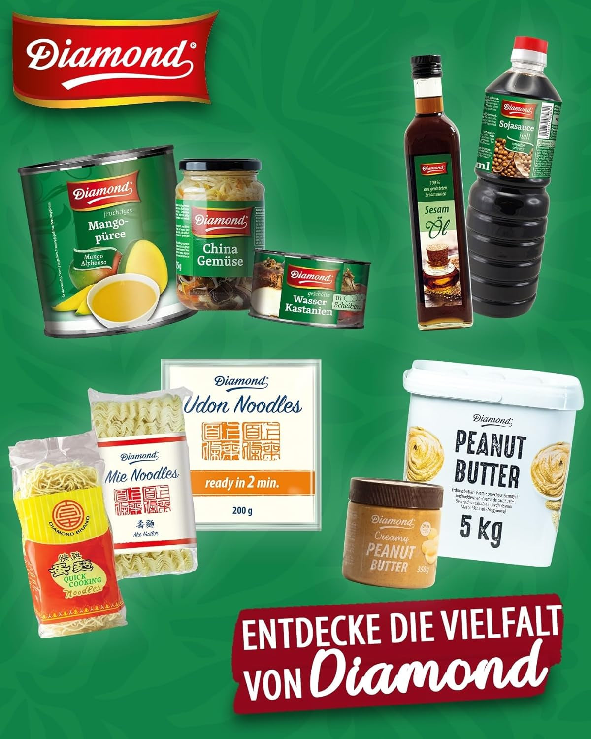 DIAMOND Mie Noodles, fideos de trigo sin huevo, rápidos y fáciles de preparar, vegetarianos - 8 x 250 g