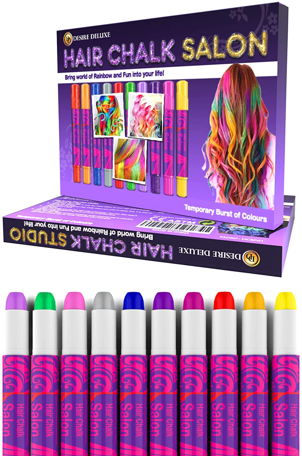 Desire Deluxe Tizas para el Cabello Regalos para Niñas, Tizas para el Cabello para Teñir el Cabello Juguetes para Navidad, 10 Bolígrafos de Tinte para el Cabello Lavables para Carnaval, 3 4 5 6 7 8 9 11 Años Naty Shop