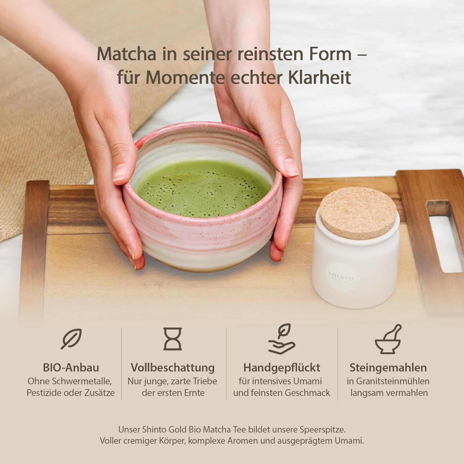 Shinto - Té Matcha orgánico "Gold" - Té verde en polvo de grado ceremonial - Certificado JAS y UE BIO - Sombreado y recogido a mano - Importación directa de Uji, Japón - 30 g
