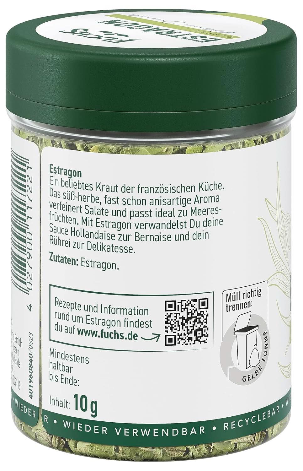 Fuchs, estragón, hierbas francesas para afinar ensaladas o salsa holandesa, 10 gramos Condimente Naty Shop