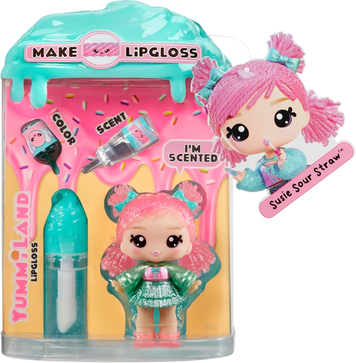 Yummiland Muñeca de brillo labial – Susie Sour Straw – Incluye kit de brillo labial DIY, apto para mayores de 4 años, Serie 2