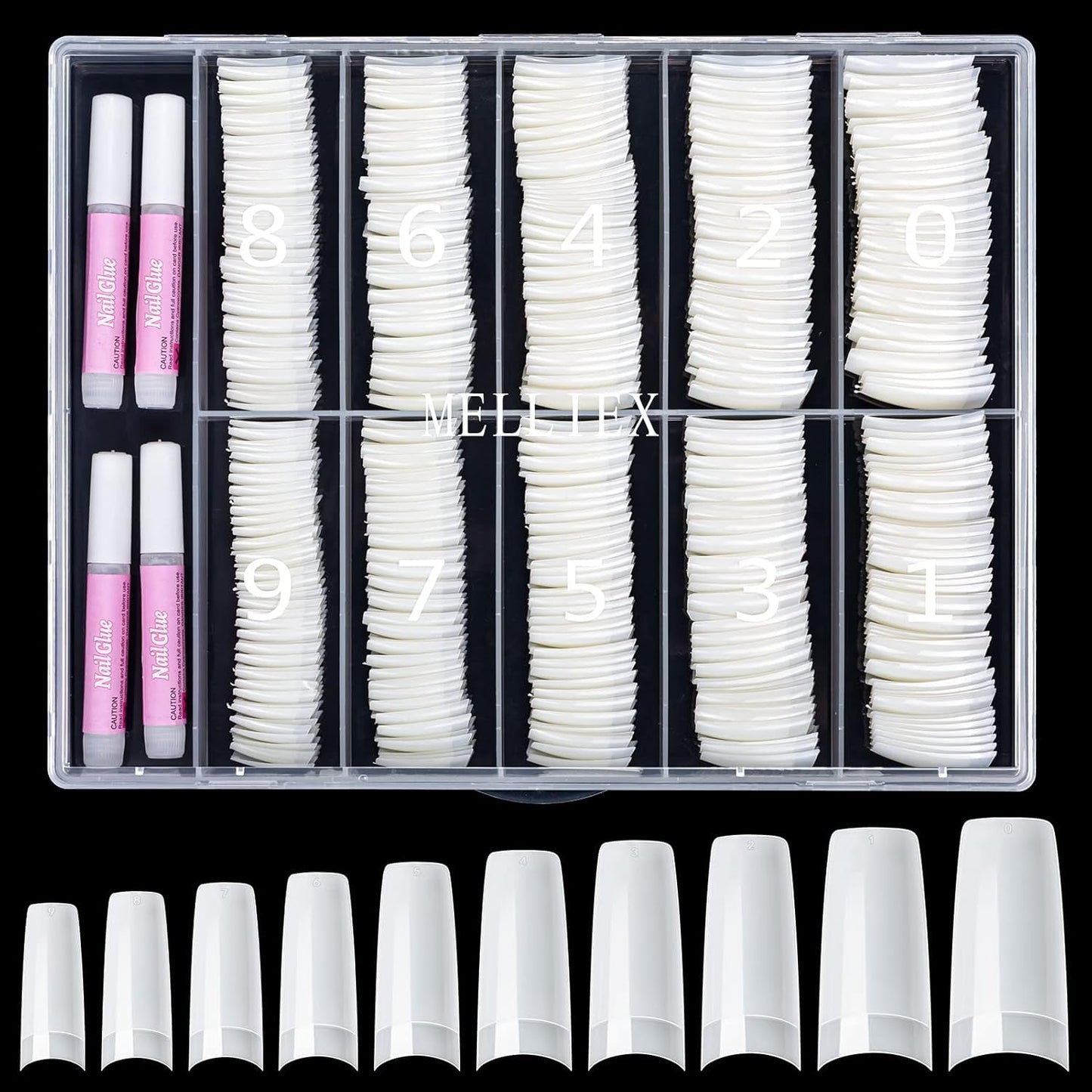 500 puntas de uñas artificiales francesas, juego de puntas de uñas postizas acrílicas, extensiones de uñas, puntas de uñas, accesorios de uñas postizas con 4 piezas de pegamento para diseño de uñas, uñas de gel naturales