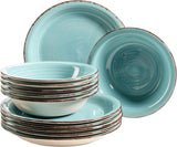 MÄSER Bel Tempo II Teller-Set für 6 Personen im modernen Vintage Look, 12-teiliges Tafelservice, handbemalt, Türkis, Steingut, 27 centímetros