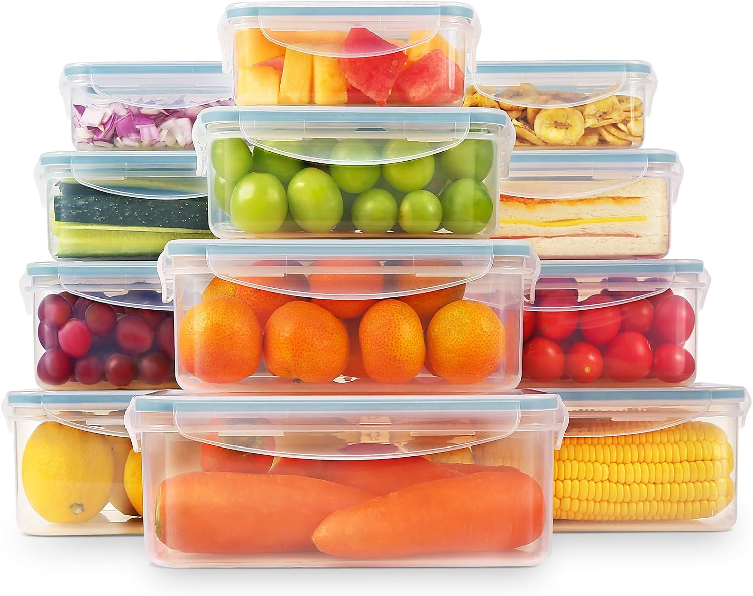 YASHE Tarro de almacenamiento de alimentos con tapa Juego de tarros de almacenamiento de plástico de 12 piezas Sin BPA Cajas de almacenamiento de alimentos transparentes apilables 100% a prueba de fugas Naty Shop Mb-04-12Pcs