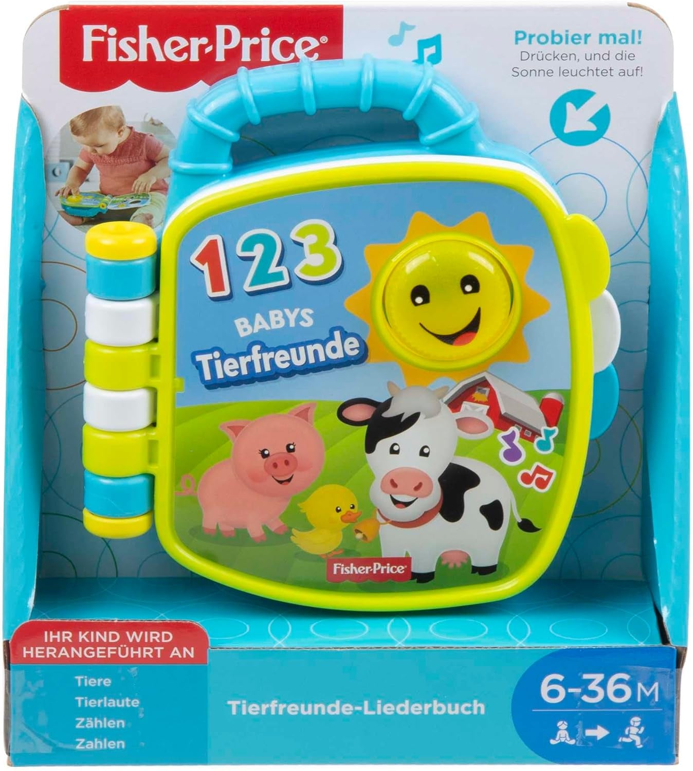 Cancionero musical de Fisher-Price Animal Friends | Juguete bebe a partir de 6 meses, 1 año para niñas y niños | Juguete para niños | Libro de música con sonidos y efectos de luz | Juguete educativo (alemán), GFP29 Jucarii Bebe Naty Shop