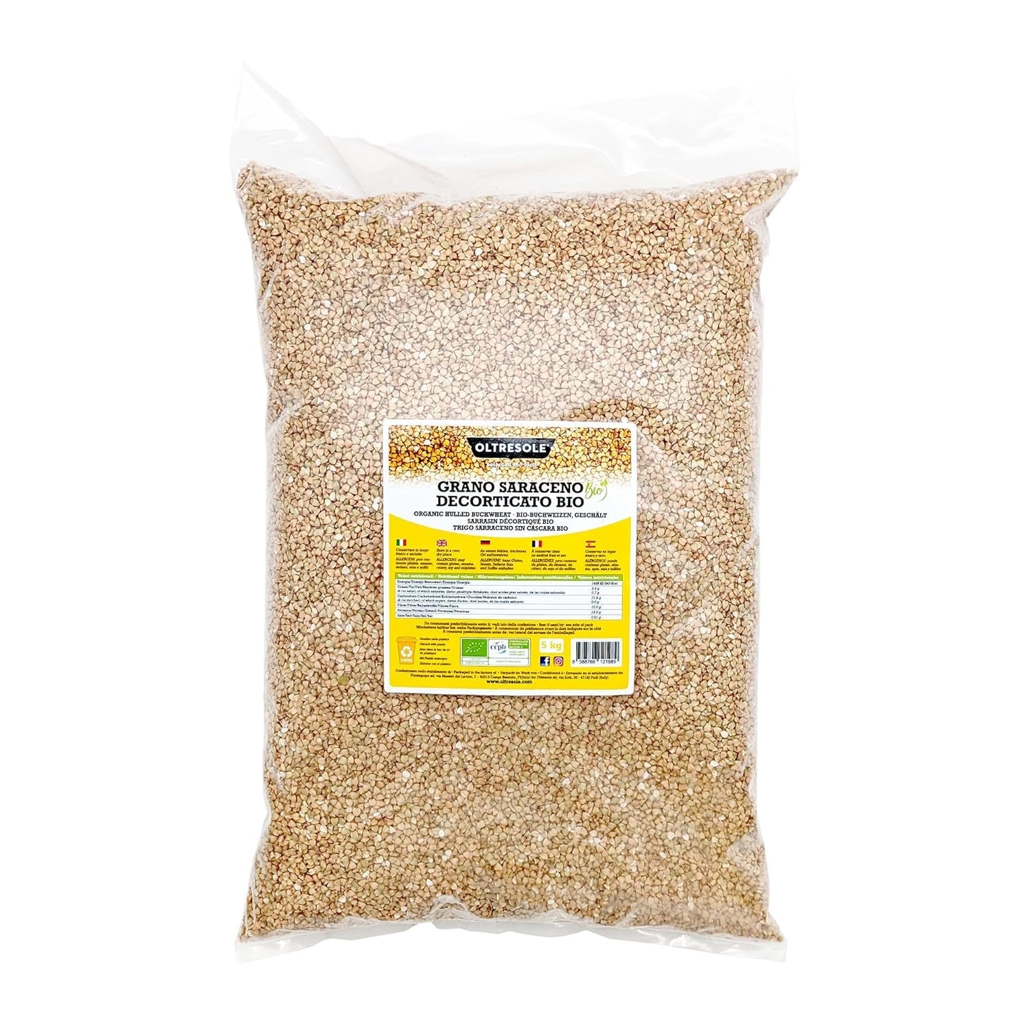 - Buchweizen geschält orgánico 5 kg - Getreide, nicht wärmebehandelt, aus biologischem Anbau, Paquete Conveniencia