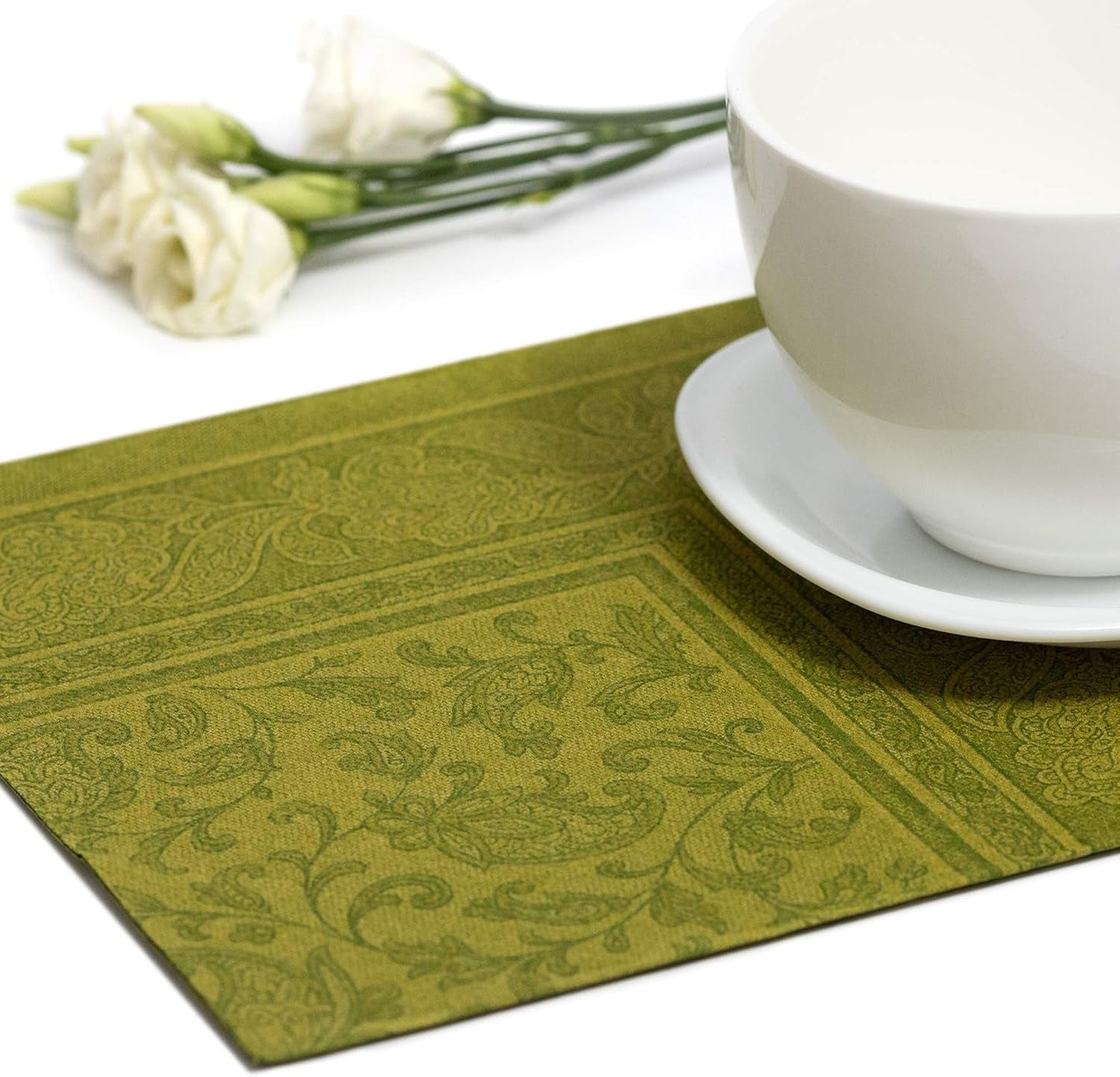 Papstar, 50 servilletas "ROYAL Collection" pliegue 1/4 40 Cm X 40 Cm verde oliva "Adornos", #81746