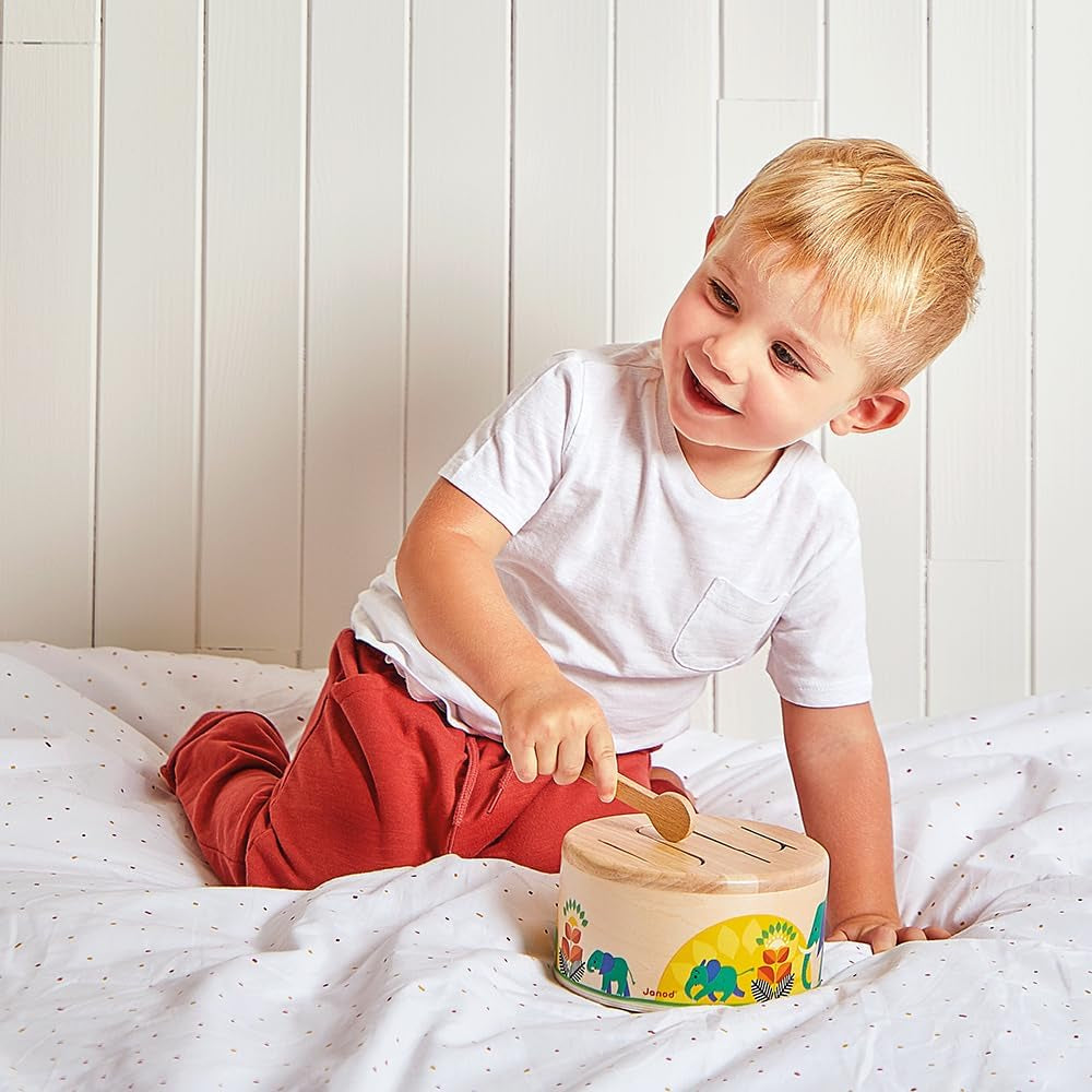 Janod - Gioia Drum - Tambor + tambor de madera FSC - Juego de roles y educación musical temprana - Acuarela - A partir de 18 meses, J07650 Bebe Toys Naty Shop